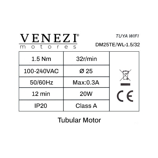Motor para Persiana Rolô WiFi / RF Dm25TE/Wl - 1.5/32 - bivolt