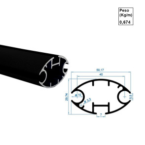 Barra Frontal Oval - Preto - AC507 - 6,00m Barra Frontal Oval - Preto - AC507 - 6,00m