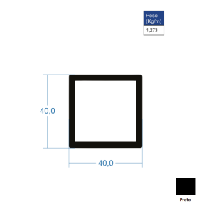 Barra Quadrada Em Alumínio 40x40x3mm - Preto - 6,00m Barra Quadrada Em Alumínio 40x40x3mm - Preto - 6,00m